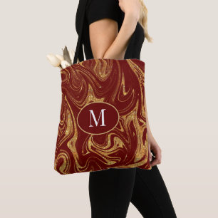 Monogram Tote Bag Gold Glitzer Maroon Hintergrund Tasche