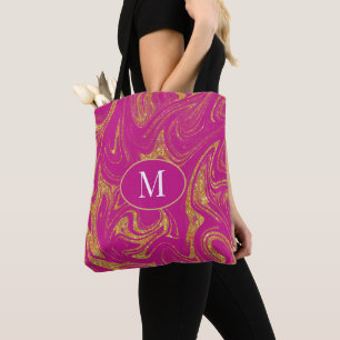 Monogram Tote Bag Gold Glitzer Violet Hintergrund Tasche