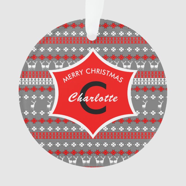Monogram Traditionelle Weihnachten Nordic Muster Ornament (Vorderseite)