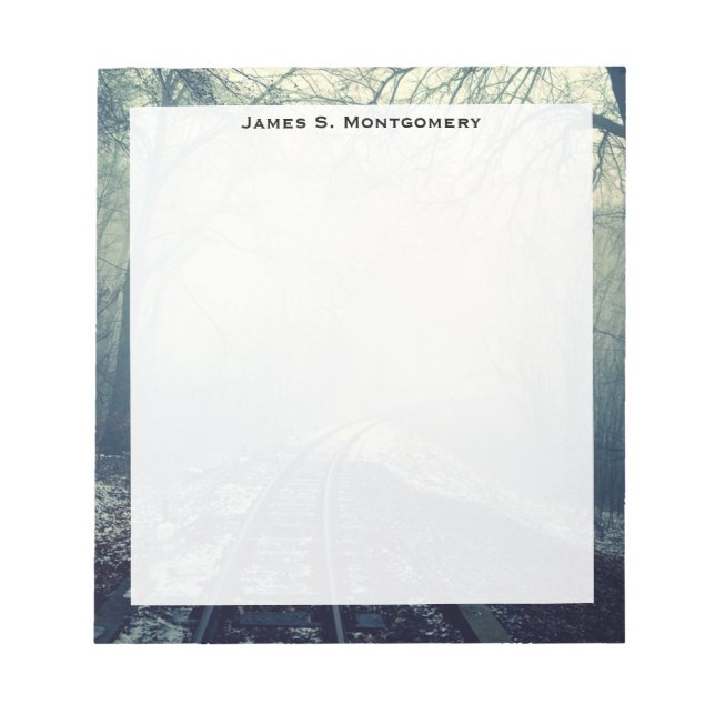 Monogram Traffic Railroad Tracks Winter Snow Fog Notizblock (Vorderseite)