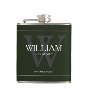 Monogram Trauzeuge Gift Classic Cool Army Green Flachmann
