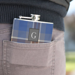 Monogram Trauzeugen Trauzeuge Blue Gray Tartan Bla Flachmann