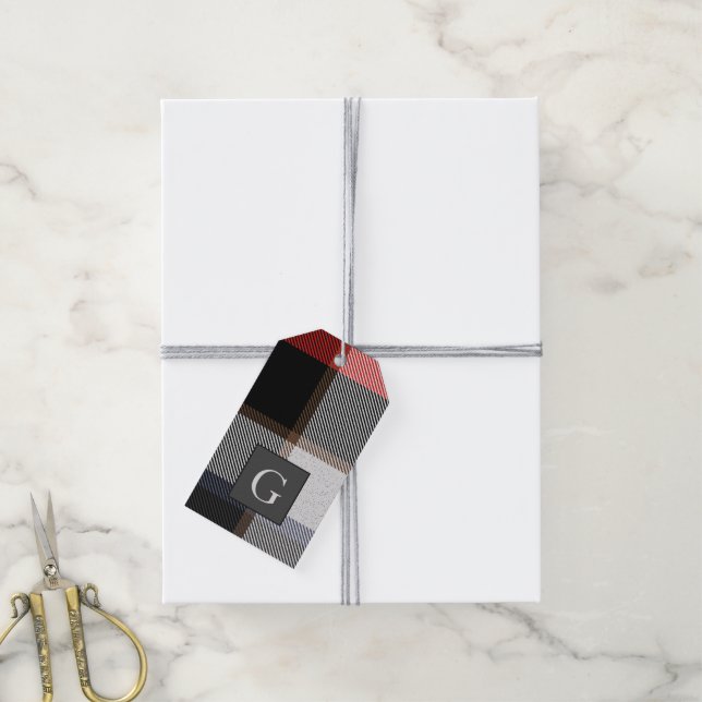 Monogram Trauzeugen Trauzeuge Red Gray Tartan Blac Geschenkanhänger (Mit Garn)