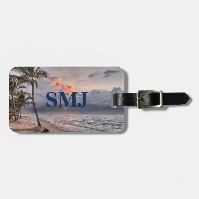 Monogram Travel Ocean, Beach und Palm Trees Gepäckanhänger (Vorderseite horizontal)