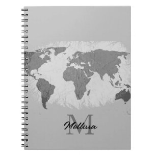 Monogram Traveller Name Schwarz-weiß Grau Notizblock