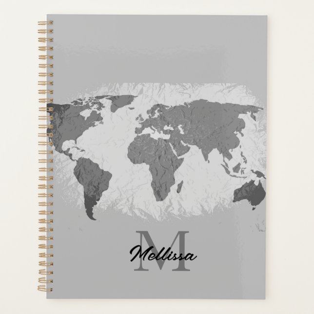 Monogram Traveller Name Schwarz-weiß Grau Planer (Vorderseite)