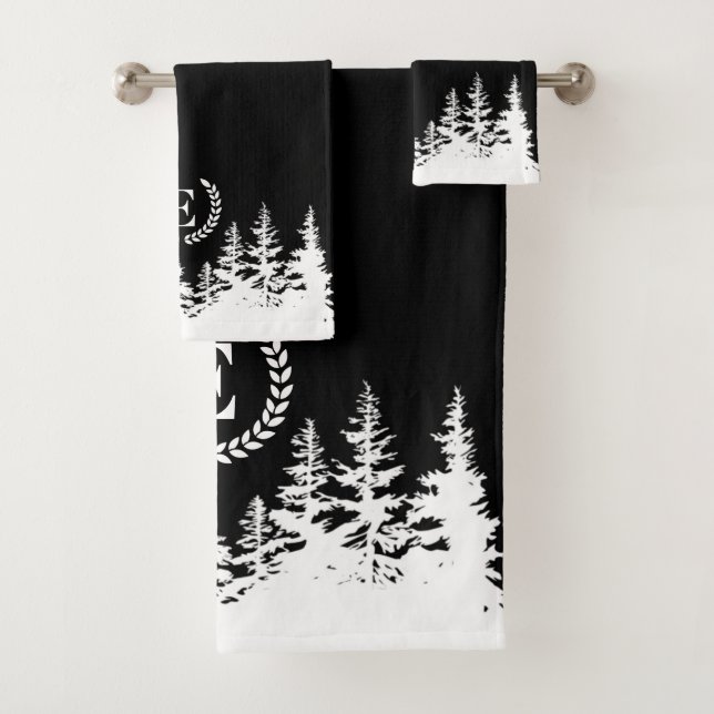 Monogram Trees Bath Towel Set Black and White (En situation)