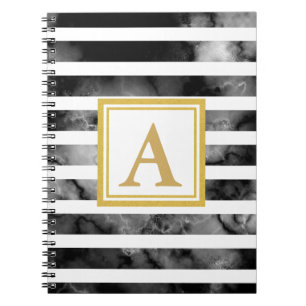 Monogram-Trend des modernen Schwarz-Weiß-Glitzer Notizblock