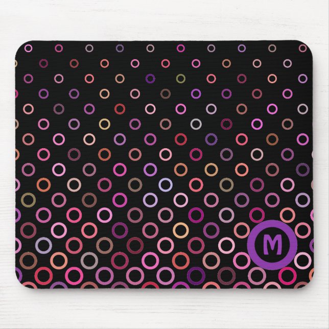Monogram Trendy Colorful Circles on Black Mousepad (Vorne)