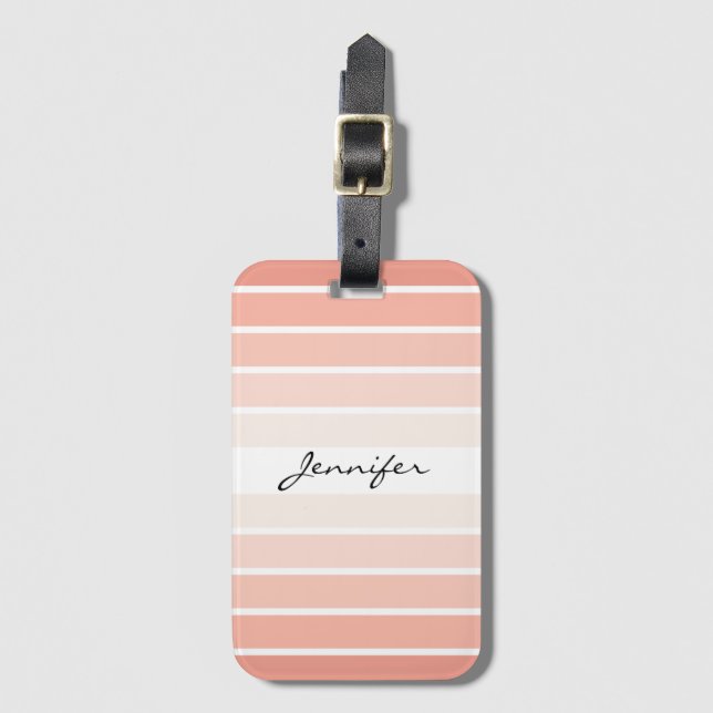 Monogram Trendy Coral Pastel Streifen Gepäckanhäng Gepäckanhänger (Vorderseite Vertikal)