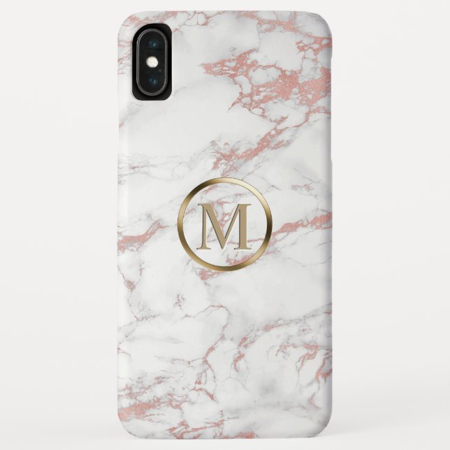 Monogram Trendy Rose Gold & White Marmor Case-Mate iPhone Hülle (Rückseite)