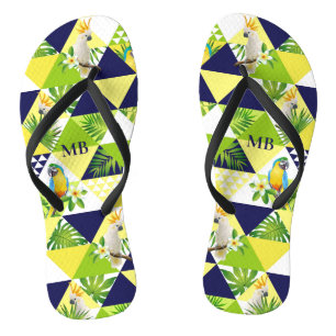Monogram Trendy Tropical Cockatop Floral Flip Flops