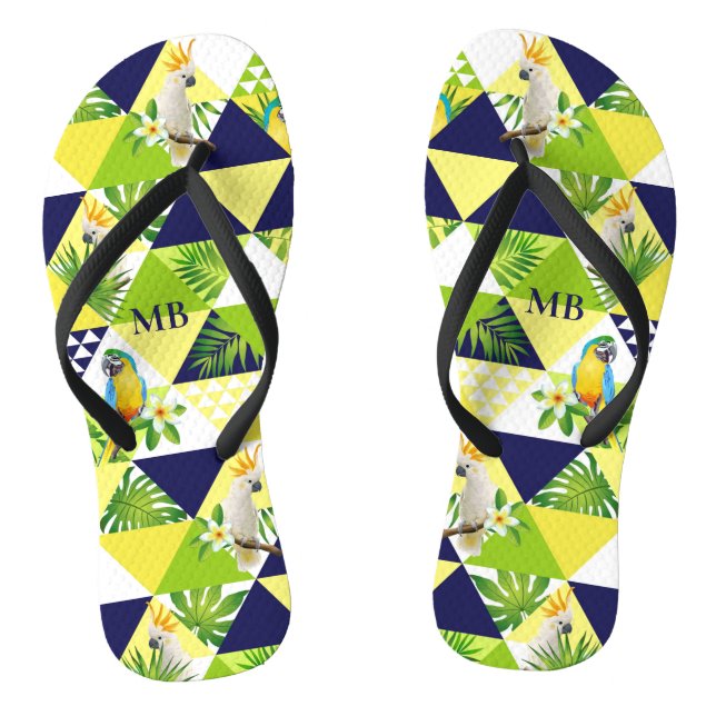 Monogram Trendy Tropical Cockatop Floral Flip Flops (Fußbett)