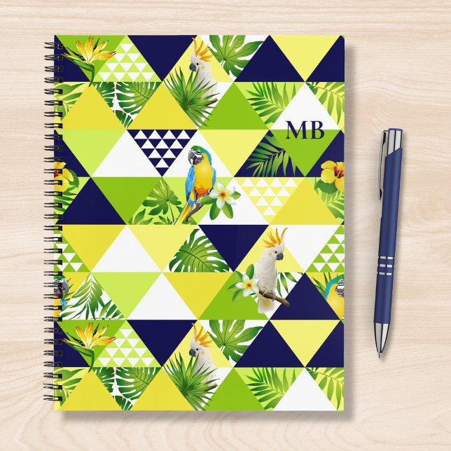 Monogram Trendy Tropical Cockatop Floral Notizbuch (Von Creator hochgeladen)