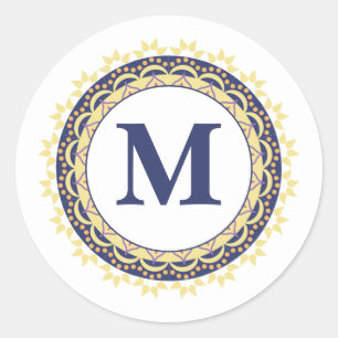 Monogram Trendy Typografie Chic blau Runder Aufkleber