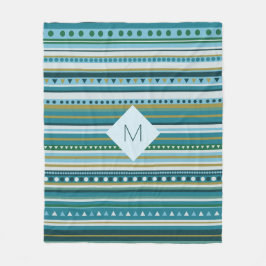 Monogram Tribal Aquamarin Blue Pattern Fleece Blan