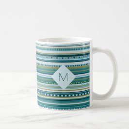 Monogram Tribal Aquamarin Blue Pattern Tasse