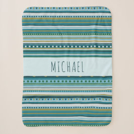 Monogram Tribal Aquamarin Blue Stripes Sherpa Blan Sherpadecke