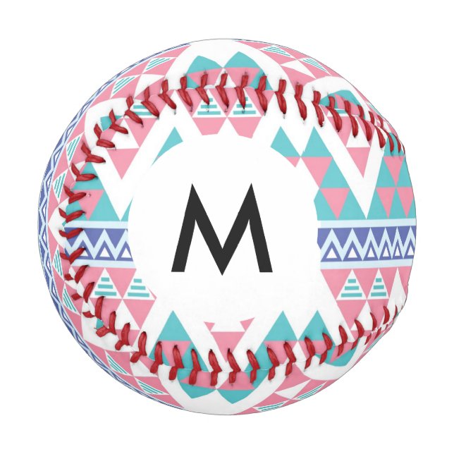 Monogram Tribal aztec farbiges Muster Baseball (Vorderseite Links)