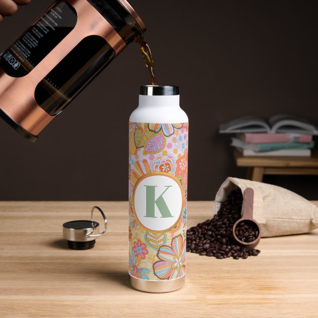 Monogram Trippy Nostalgic Floral Mood Trinkflasche (Kaffee)