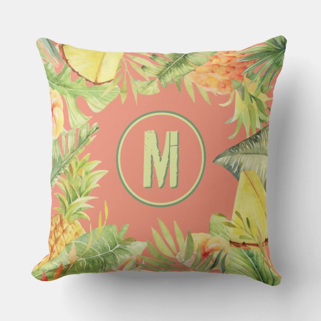 Monogram Tropenfarben-Blume Kissen (Vorderseite)