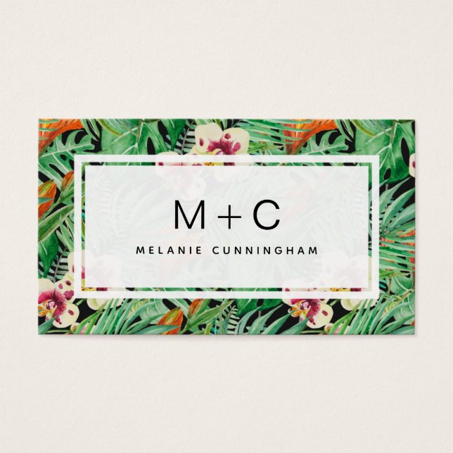 Monogram Tropical Blätter Business Cards (Vorderseite)
