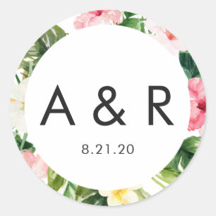 Monogram Tropical Blätter Dankeschön für Sticker