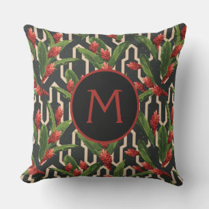 Monogram Tropical Blätter Ginger Geometric Pattern Kissen