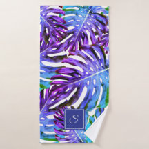 Monogram Tropical Leaf Muster Lila Blue Modern