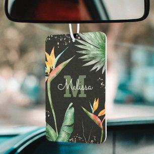 Monogram Tropical Palm Foliage Gold Black Script Autolufterfrischer