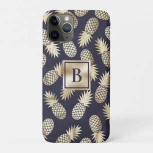 Monogram Tropical Pineapple Girly Gold Navy Case-Mate iPhone Hülle