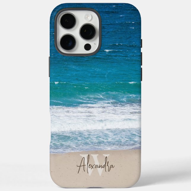 Monogram Tropical Sandstrand Personalisiert iPhone 16 Pro Max Hülle (Rückseite)