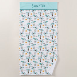 Monogram Tropical Summer Palm Trees Sunshine Aquam Strandtuch
