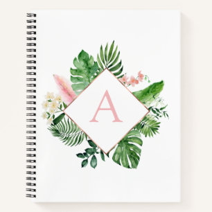 Monogram Tropische Palmen Grün Weiß Botanisch Notizbuch
