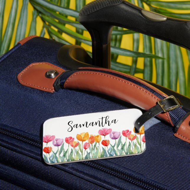 Monogram Tulips Frühlingsblumen farbenfroh und frö Gepäckanhänger (Vorderseite Insitu 3)