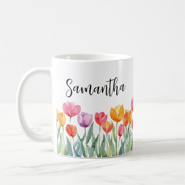 Monogram Tulips Frühlingsblumen farbenfroh und frö Kaffeetasse (Links)
