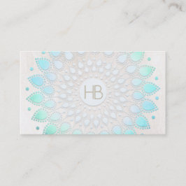 Monogram Türkis Floral Lotus Weißer Marmor Visitenkarte