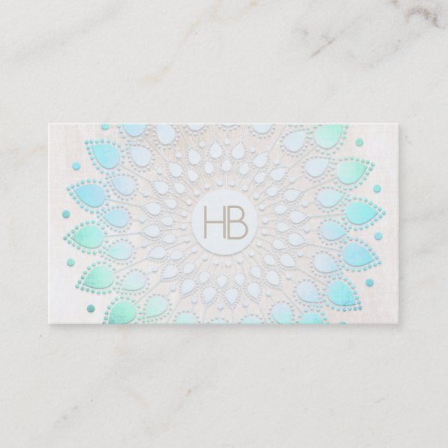 Monogram Türkis Floral Lotus Weißer Marmor Visitenkarte (Vorderseite)