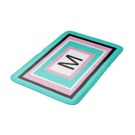 Monogram Türkis Pink Black Geometric Badematte