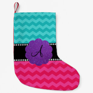 Monogram, türkis, rosa Chevronen Diamanten Kleiner Weihnachtsstrumpf