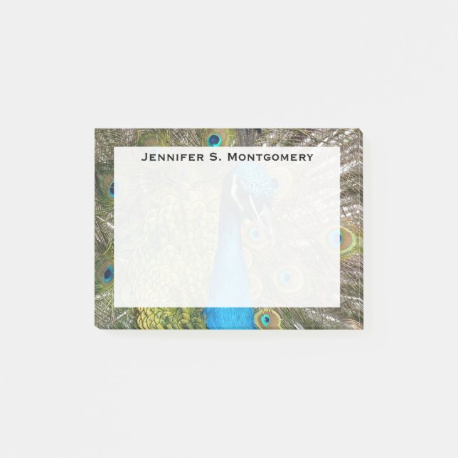 Monogram Turquoise Blue Lime Green Peacock Feaathe Post-it Klebezettel (Vorderseite)