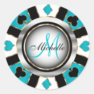 Monogram Turquoise Casino Poker Chip Design Runder Aufkleber