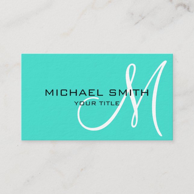Monogram Turquoise color background Visitenkarte (Vorderseite)