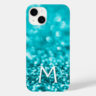 Monogram Turquoise Glitzer Case-Mate iPhone 14 Hülle