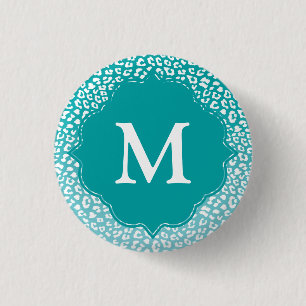 Monogram Turquoise Leopard Print Button