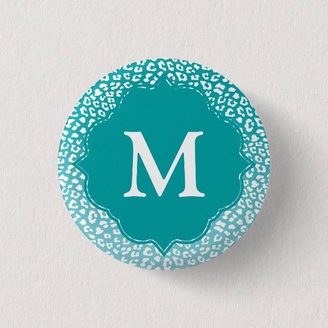 Monogram Turquoise Leopard Print Button (Vorderseite)