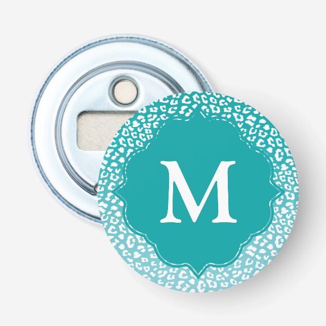Monogram Turquoise Leopard Print Flaschenöffner (Vorderseite)