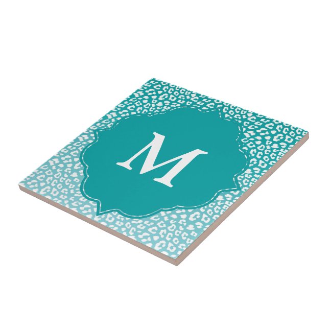 Monogram Turquoise Leopard Print Fliese (Seite)