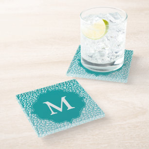 Monogram Turquoise Leopard Print Glasuntersetzer