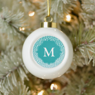 Monogram Turquoise Leopard Print Keramik Kugel-Ornament